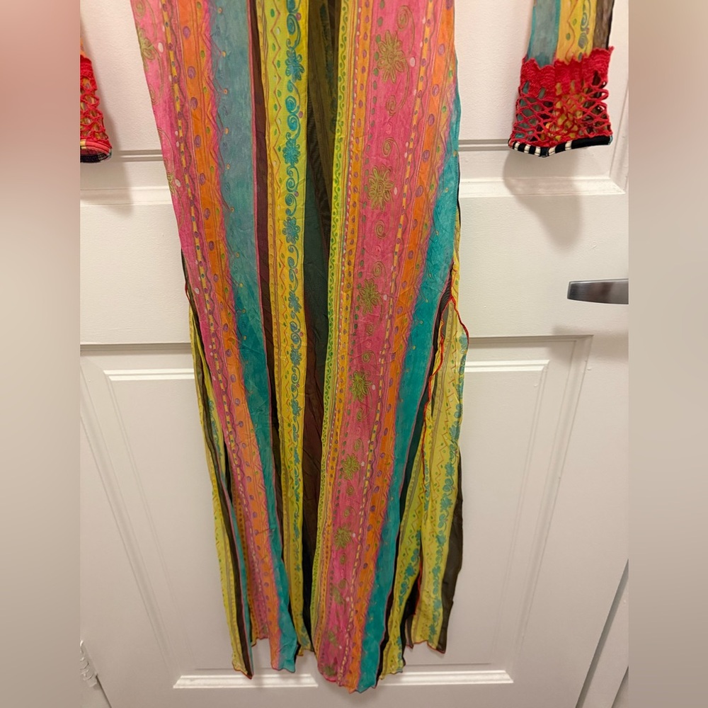 Piluca Bayarri Ibiza Multicolor Sheer Coverup Dress,Long Sleeves & side Slits. - Picture 6 of 11